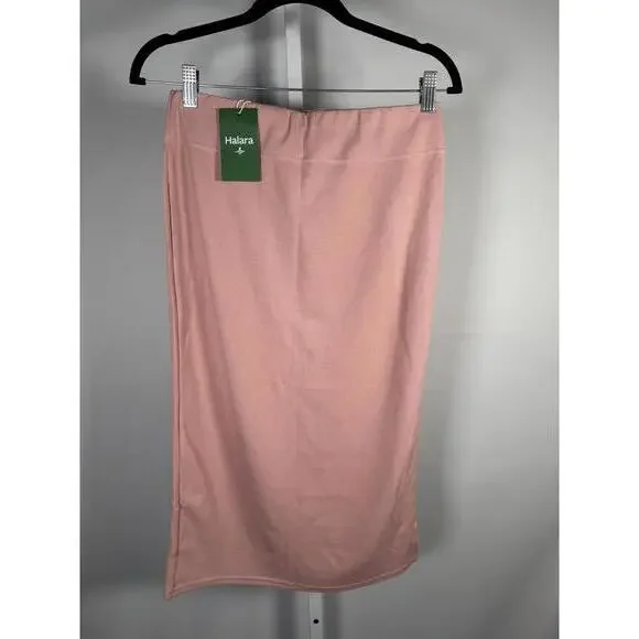NWT Halara Ribbed High Waisted Bodycon Midi Casual Skirt Mellow Rose Medium - Picture 2 of 15